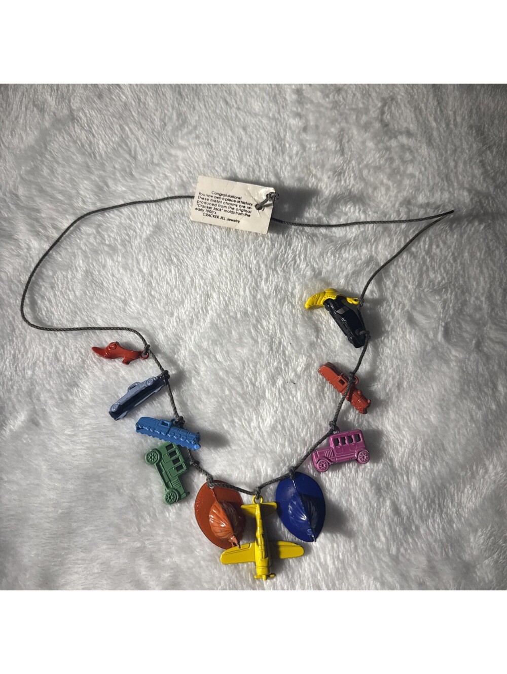 Vtg Cracker Jill Charm Necklace Painted Metal Airplanes w/ Cord (0132)